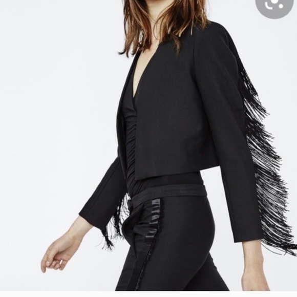 Maje Fringed Cropped Black Evening Jacket Size 36